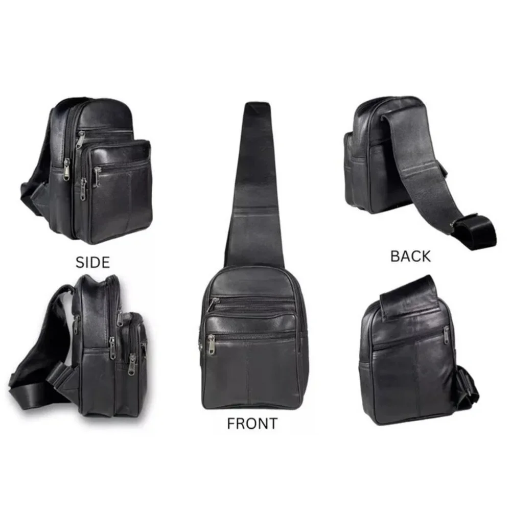 Men's Sling Backpack Genuine Leather Chest bag Crossbody Bag Shoulder Bag